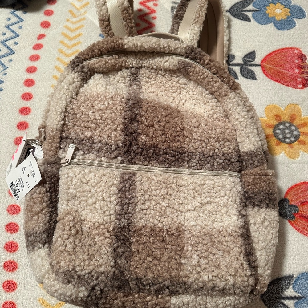 Cozy Sherpa Backpack - Brown and Cream